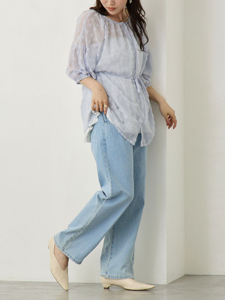 Light blue thin denim long pants