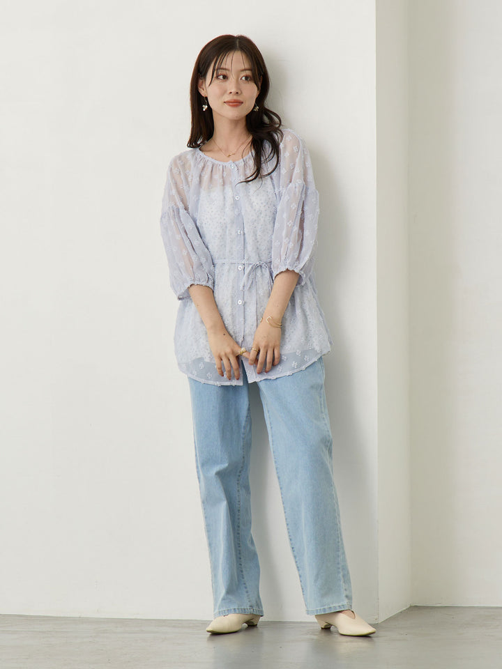 Light blue thin denim long pants