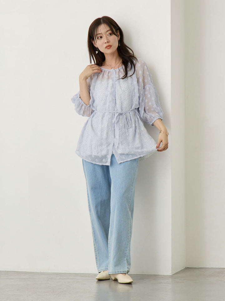 Light blue thin denim long pants