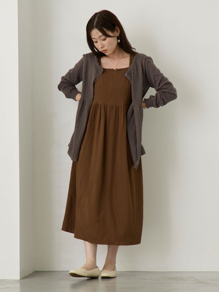 リボン付きジャンパースカート Brown