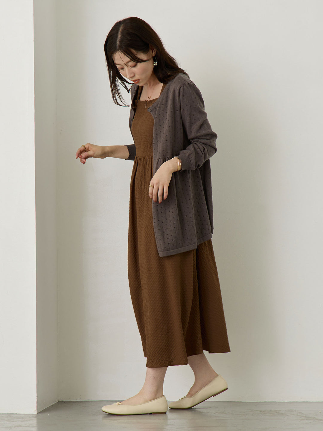 リボン付きジャンパースカート Brown