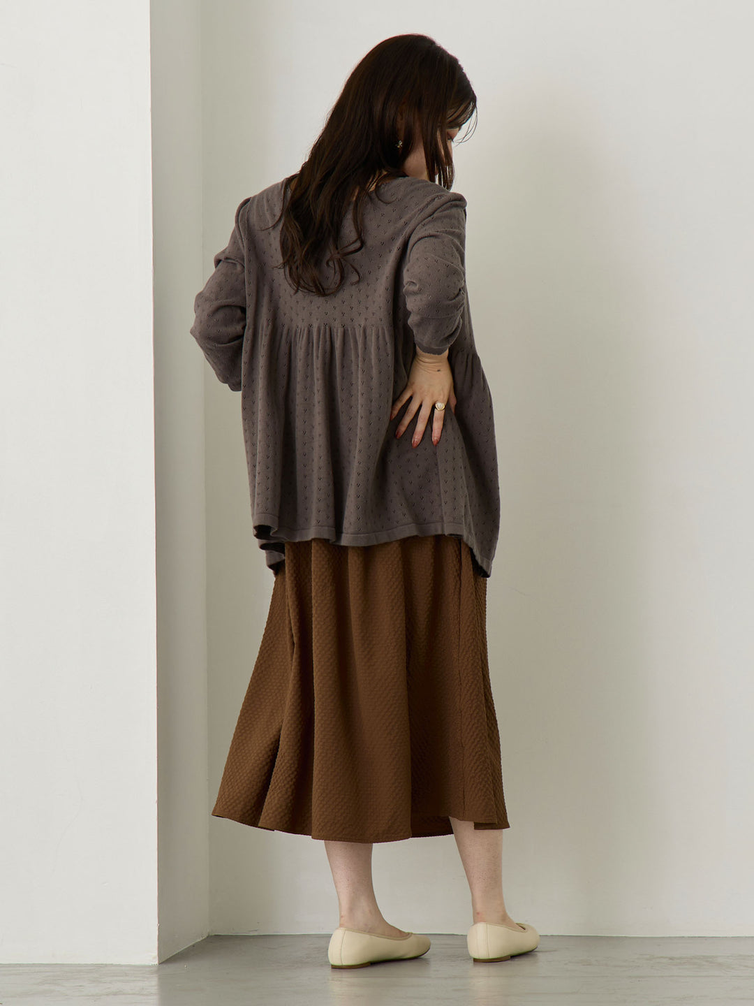 リボン付きジャンパースカート Brown