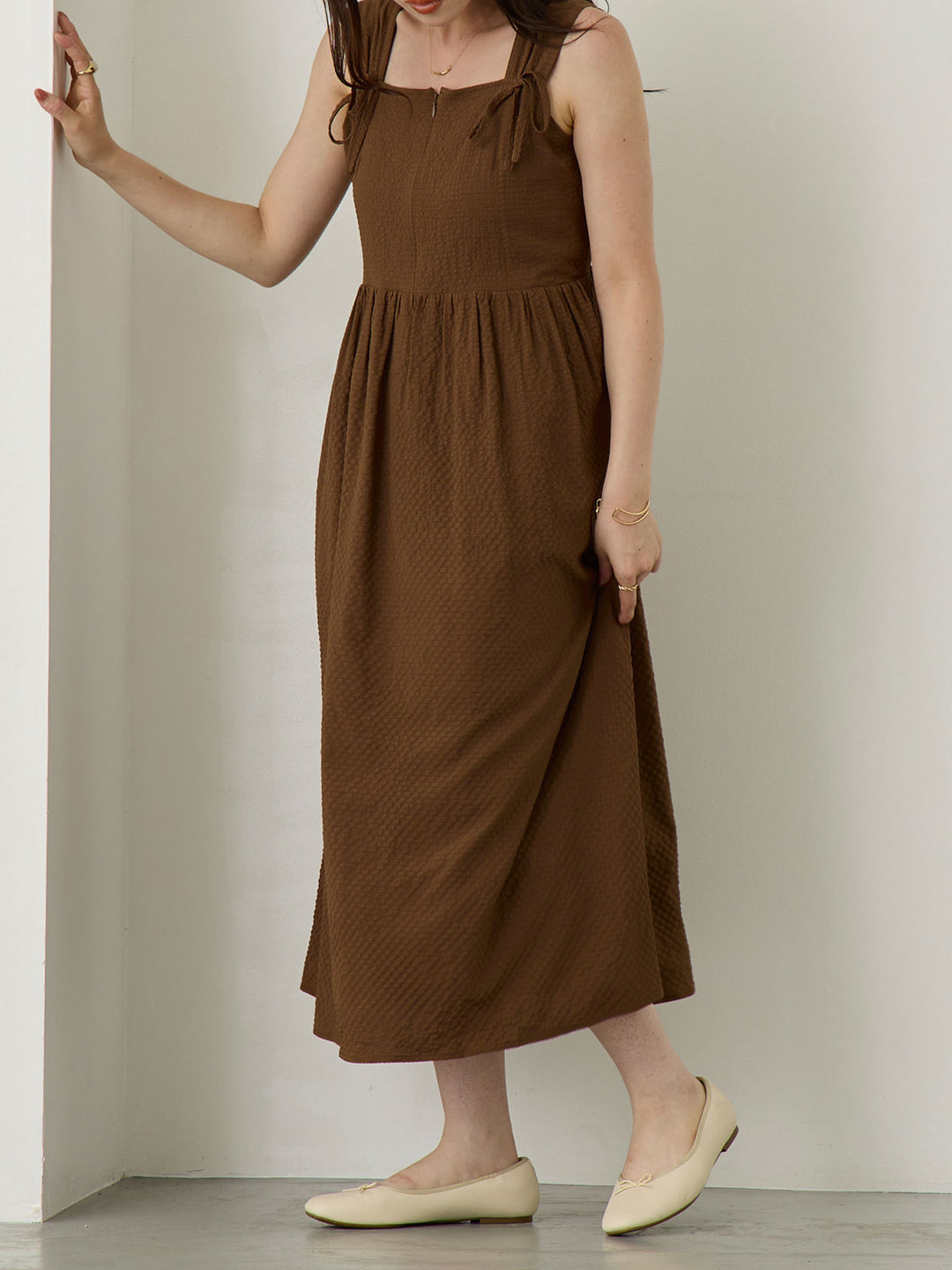 リボン付きジャンパースカート Brown