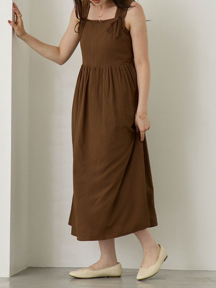 リボン付きジャンパースカート Brown