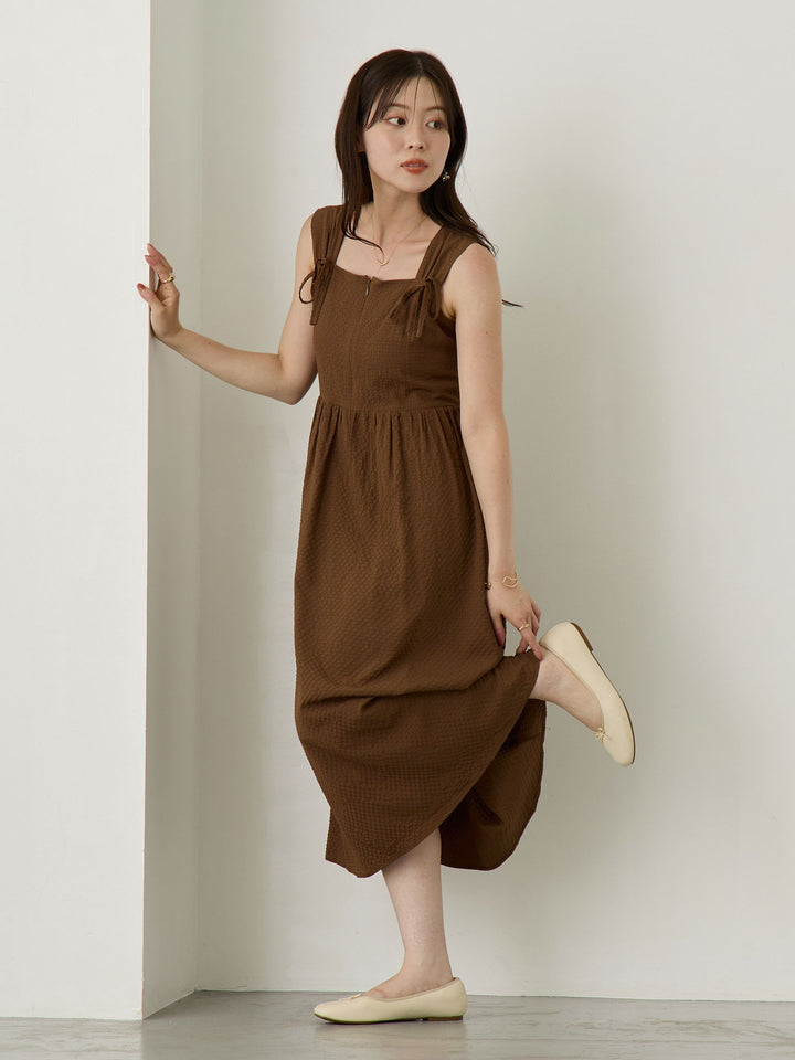 リボン付きジャンパースカート Brown