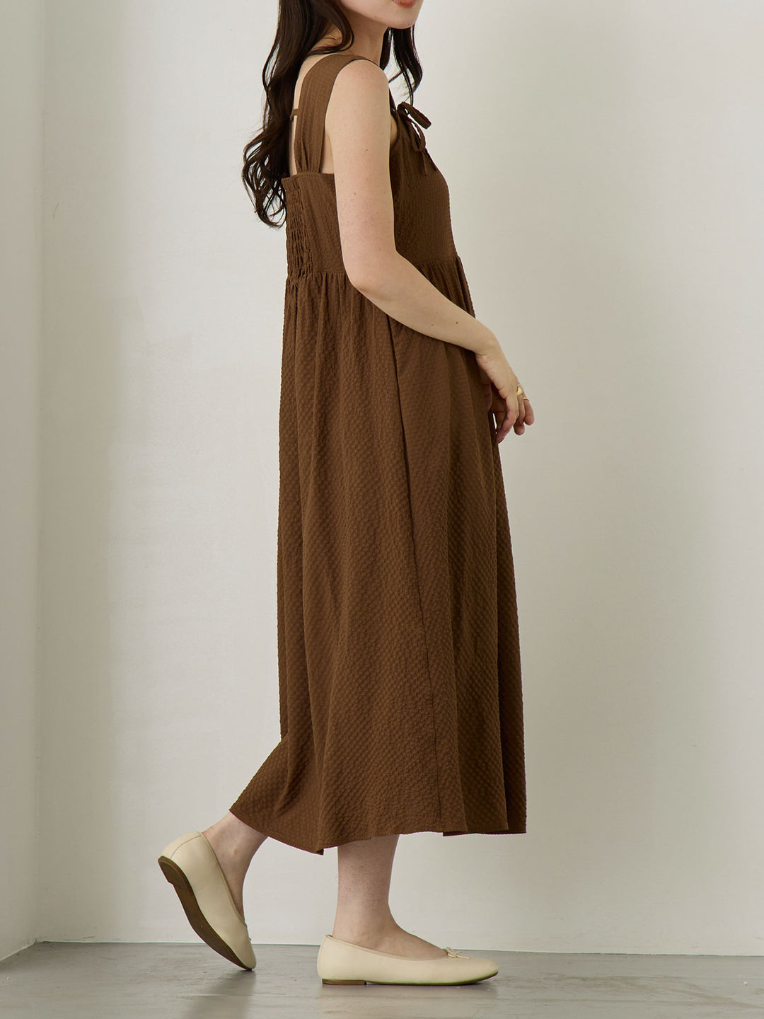 リボン付きジャンパースカート Brown