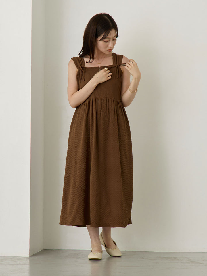 リボン付きジャンパースカート Brown