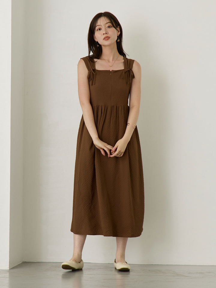リボン付きジャンパースカート Brown