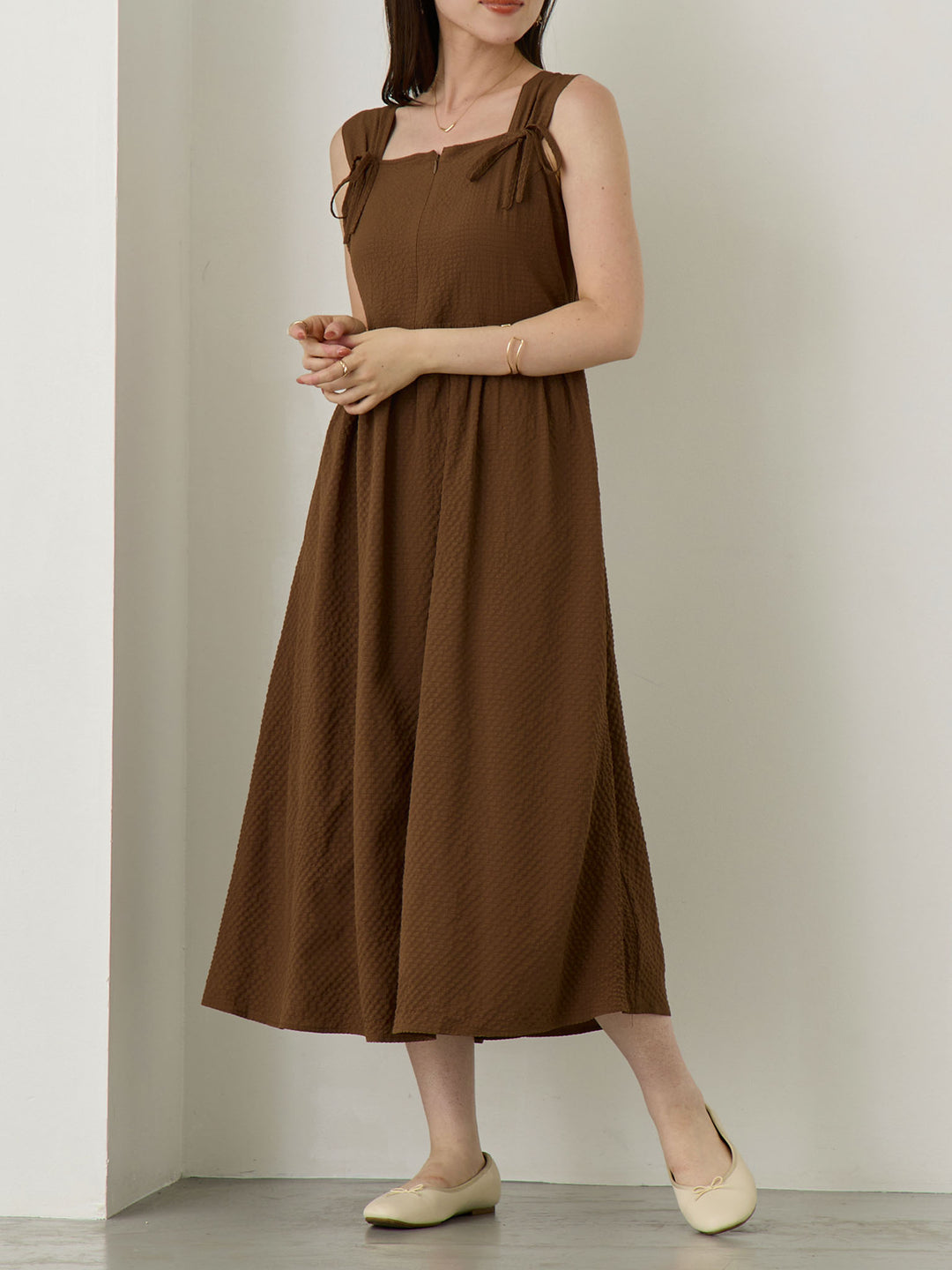 リボン付きジャンパースカート Brown