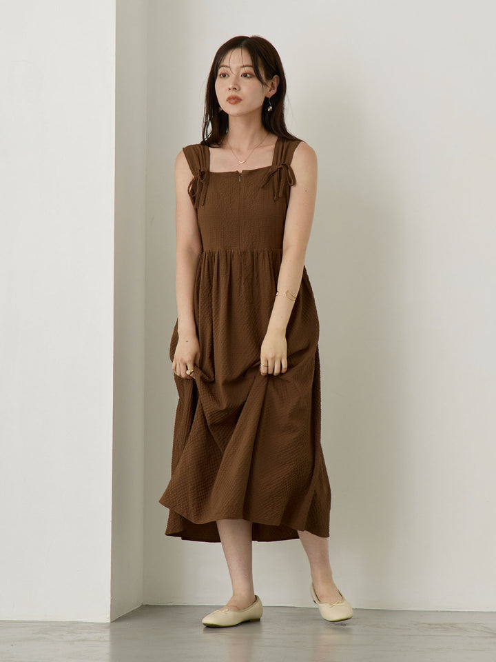 リボン付きジャンパースカート Brown