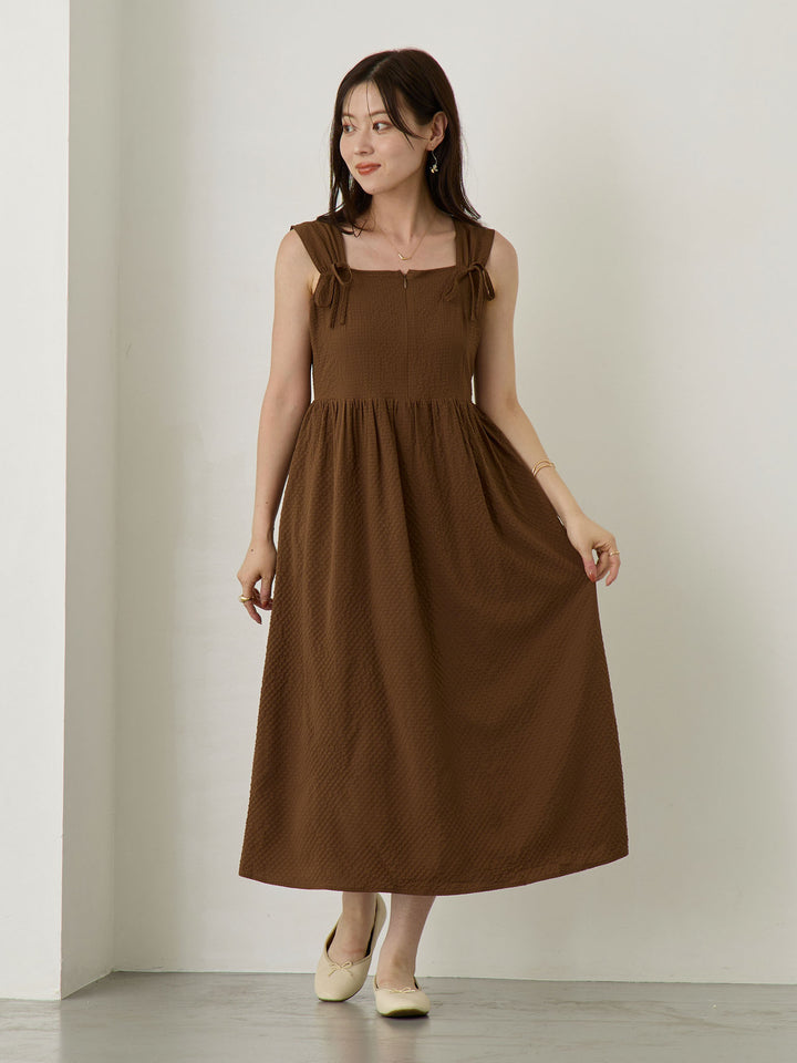 リボン付きジャンパースカート Brown