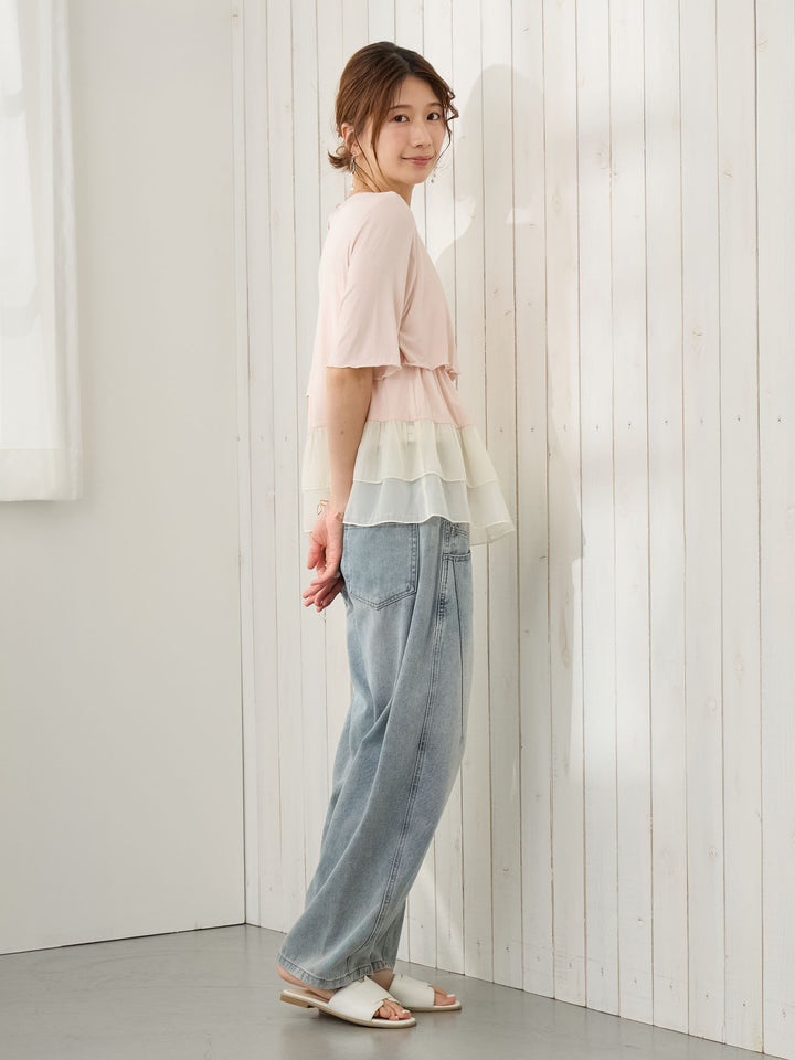レイヤード風フリルトップス Pale pink