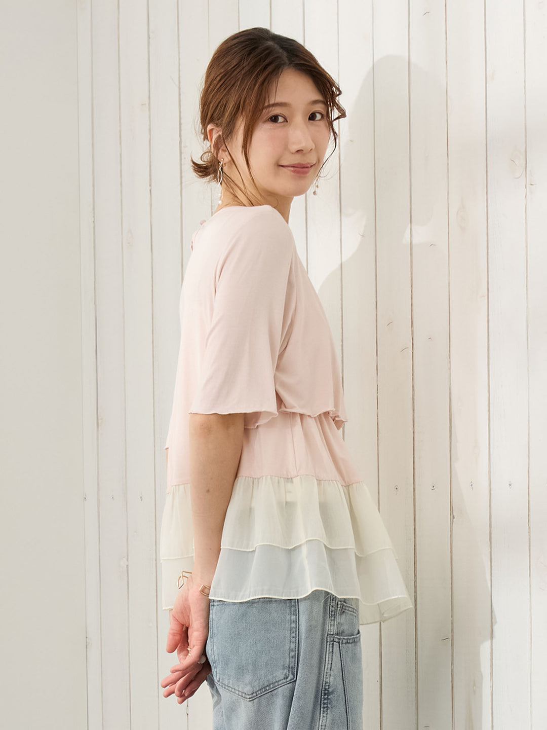 レイヤード風フリルトップス Pale pink