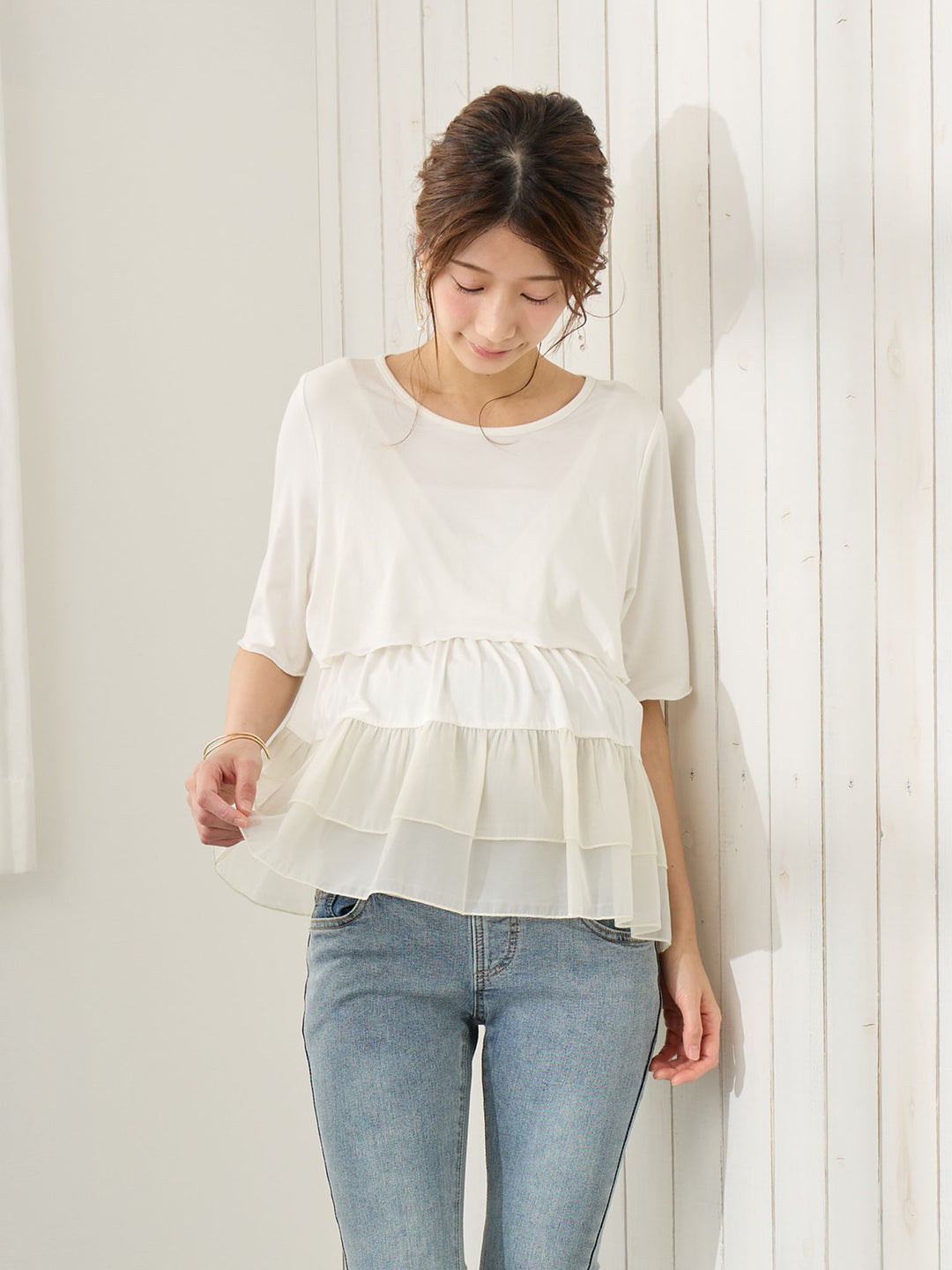 レイヤード風フリルトップス White