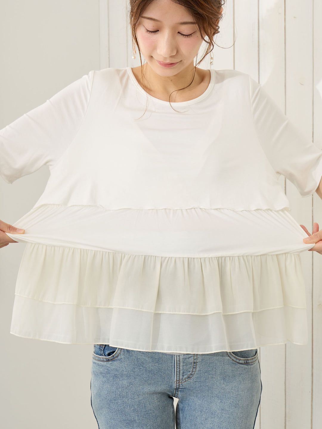 レイヤード風フリルトップス Pale pink