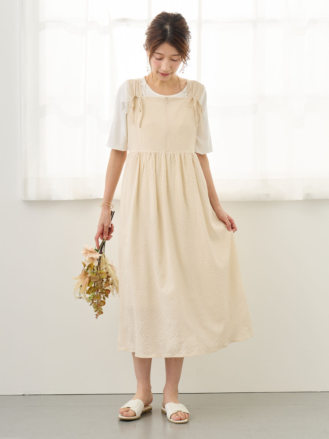 リボン付きジャンパースカート Ivory