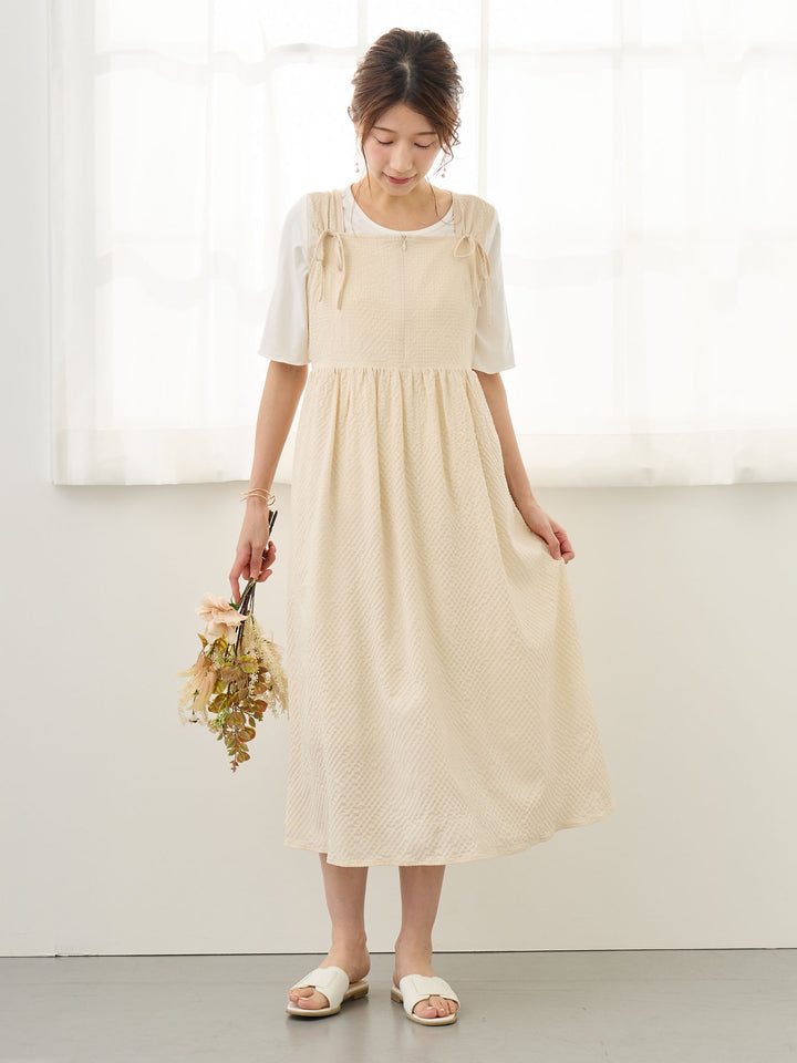 リボン付きジャンパースカート Ivory