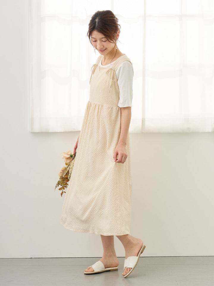 リボン付きジャンパースカート Ivory