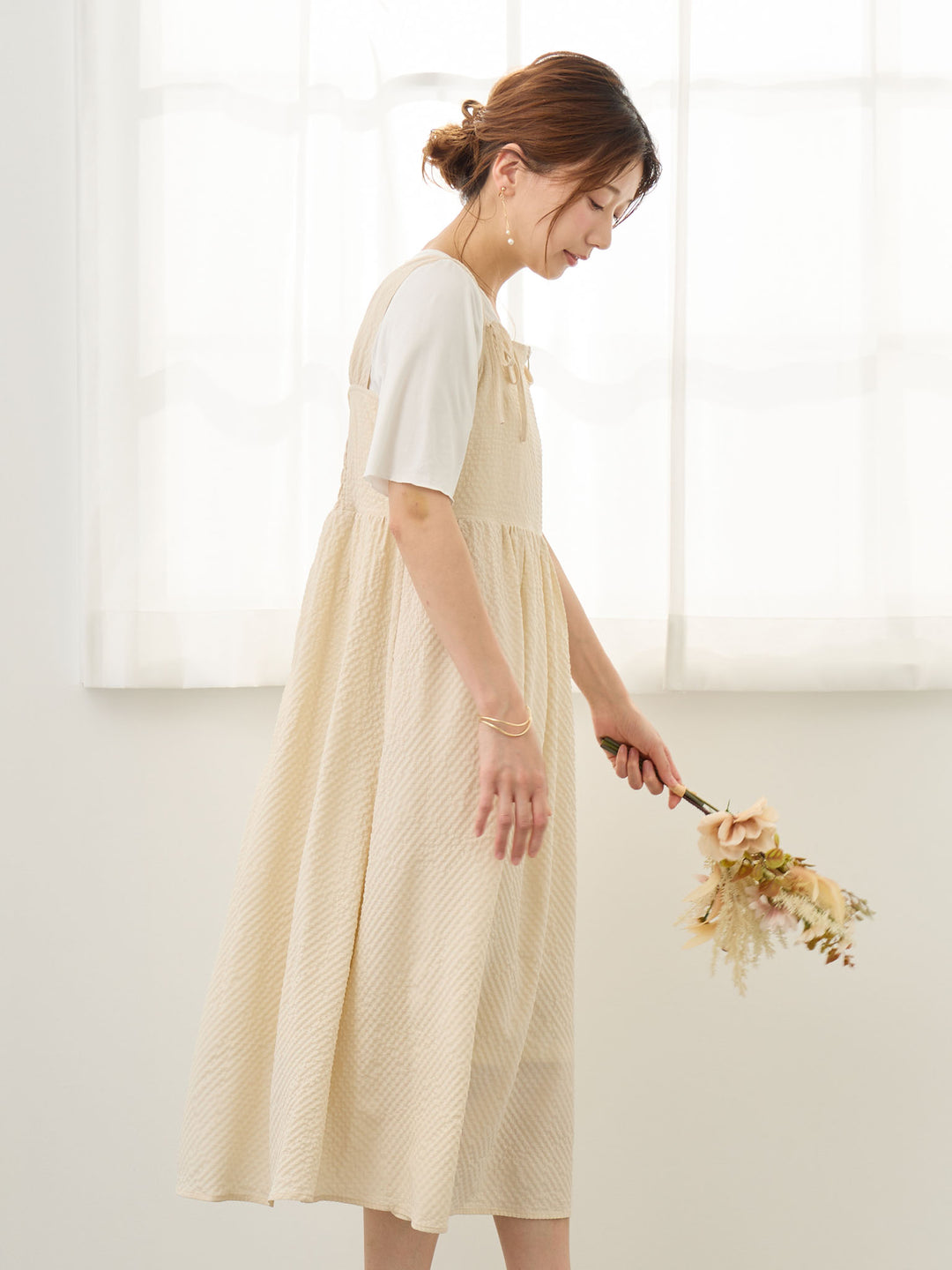 リボン付きジャンパースカート Ivory