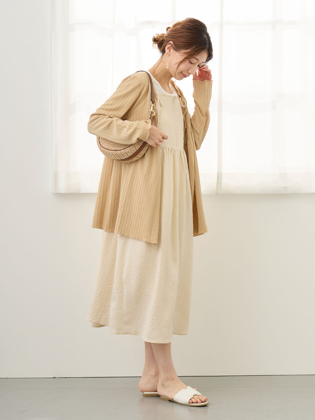 リボン付きジャンパースカート Ivory