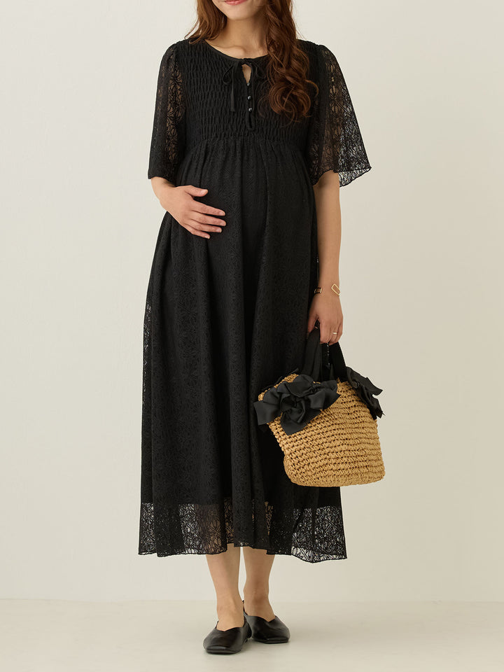 2wayシャーリングレースワンピース Black