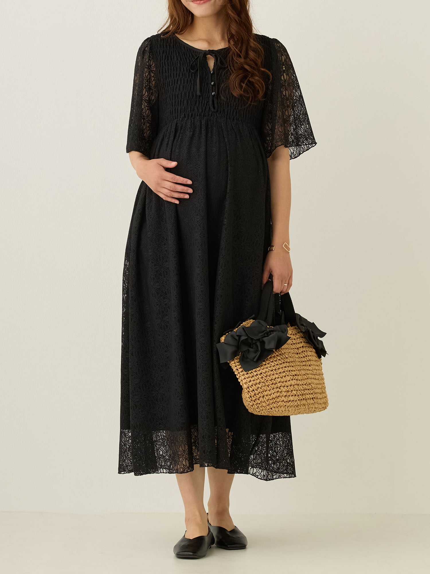 2wayシャーリングレースワンピース Black