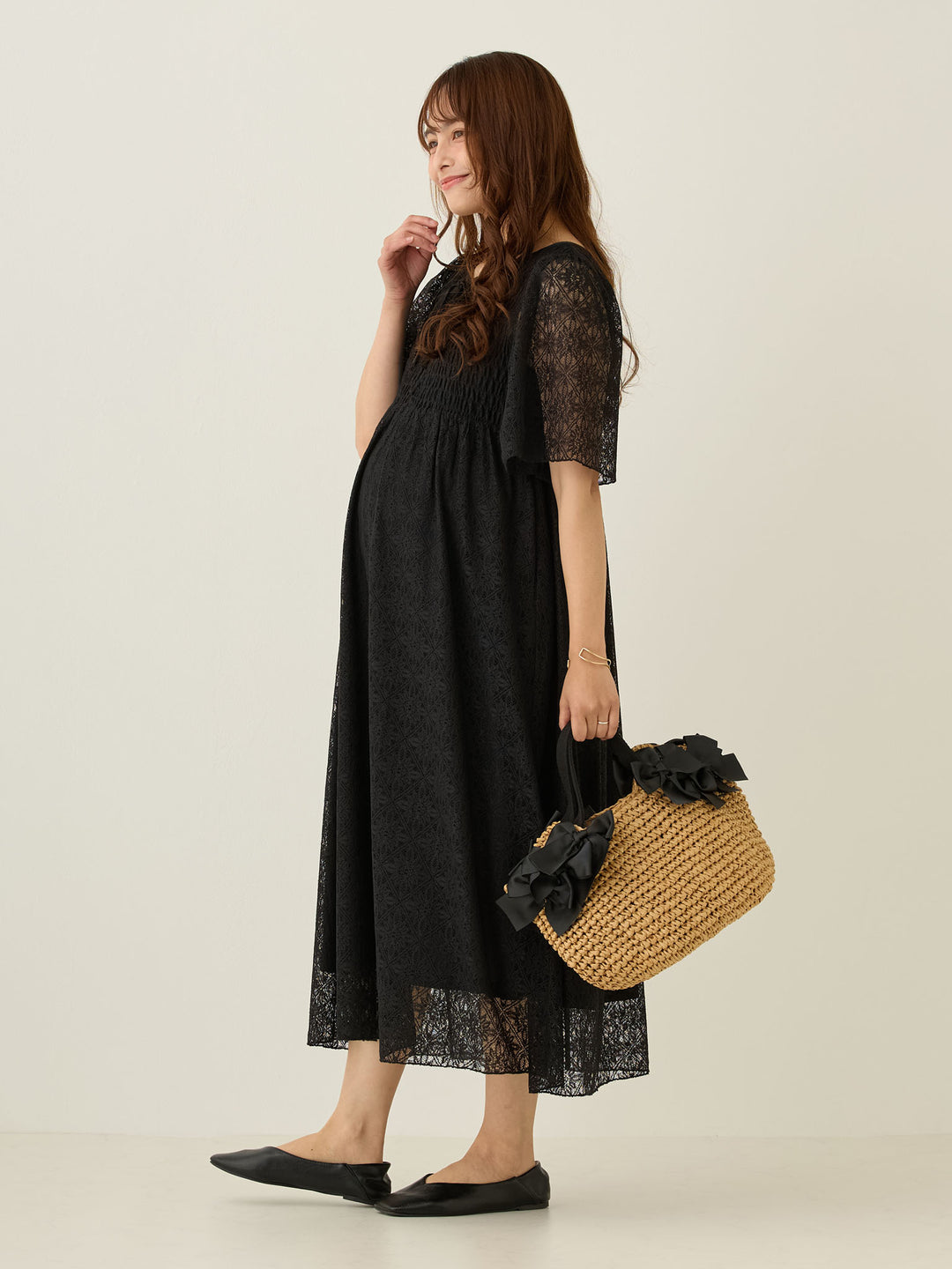 2wayシャーリングレースワンピース Black
