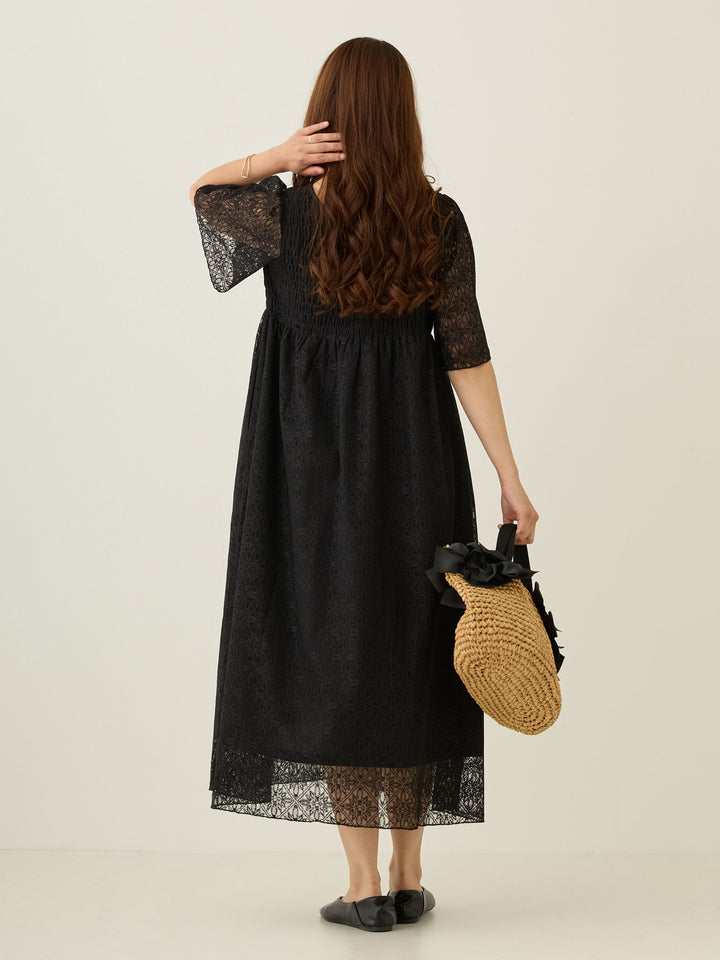2wayシャーリングレースワンピース Black