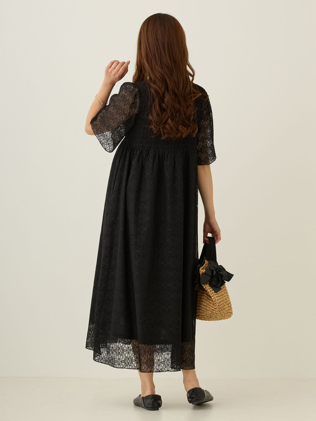 2wayシャーリングレースワンピース Black