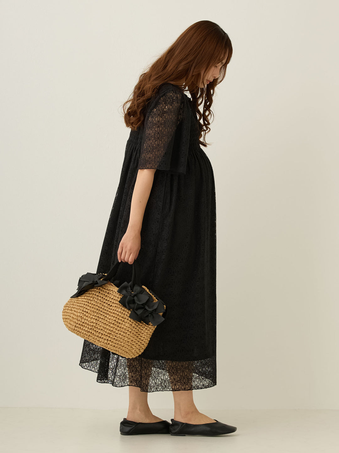 2wayシャーリングレースワンピース Black