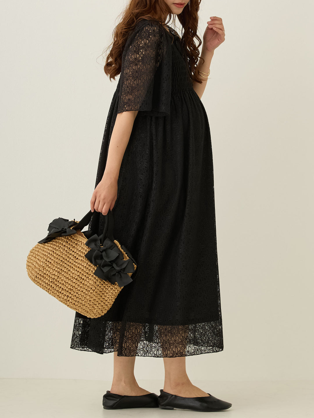 2wayシャーリングレースワンピース Black