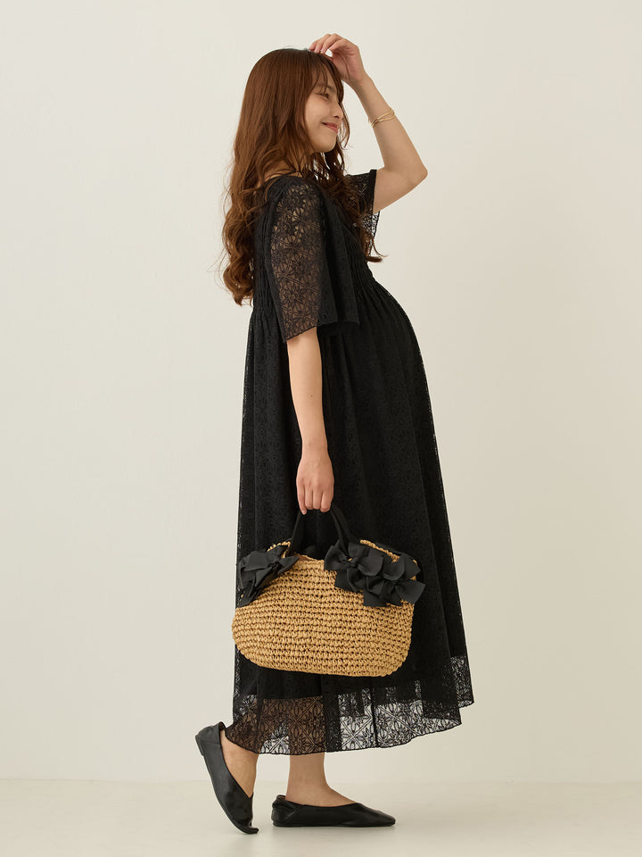 2wayシャーリングレースワンピース Black