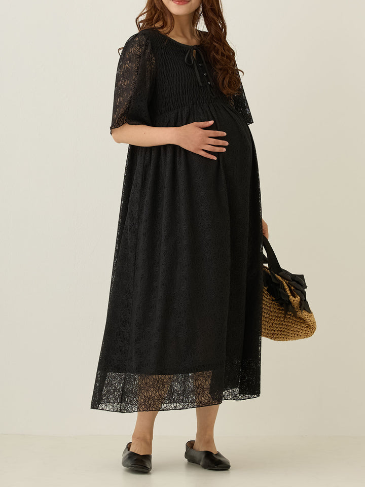 2wayシャーリングレースワンピース Black