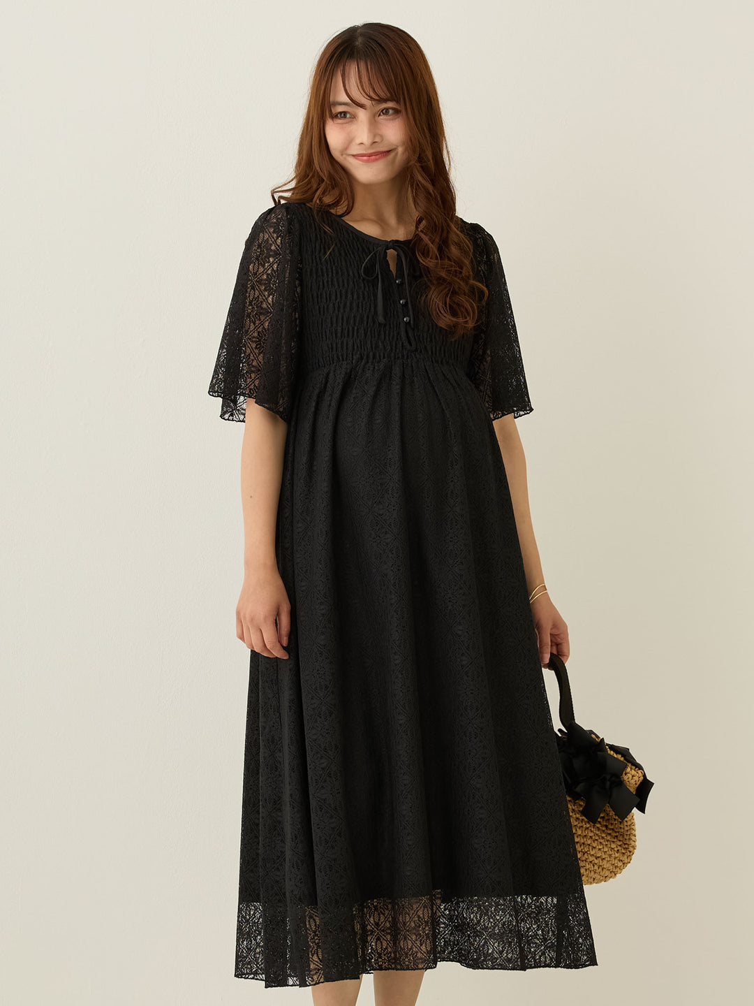 2wayシャーリングレースワンピース Black