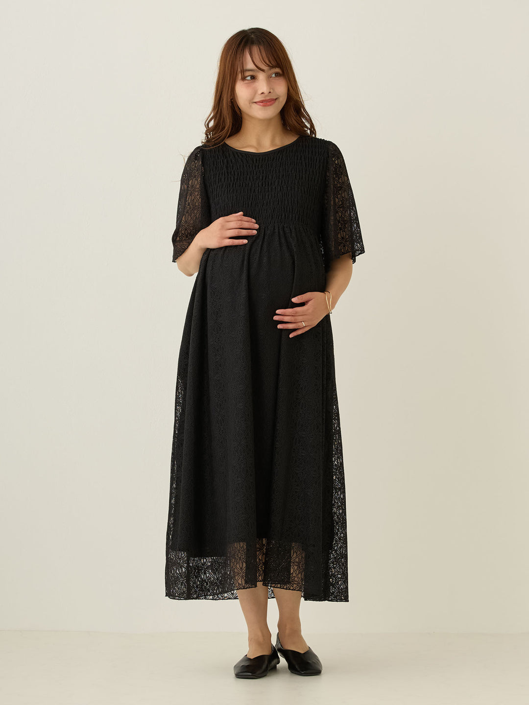 2wayシャーリングレースワンピース Black