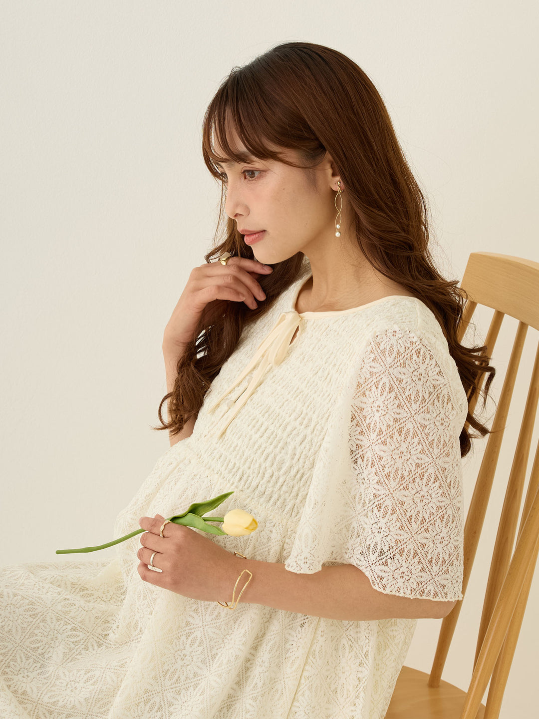 2wayシャーリングレースワンピース Ivory
