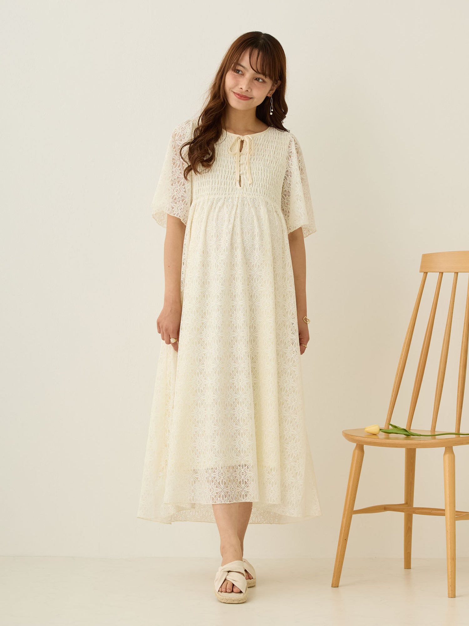 2wayシャーリングレースワンピース Ivory