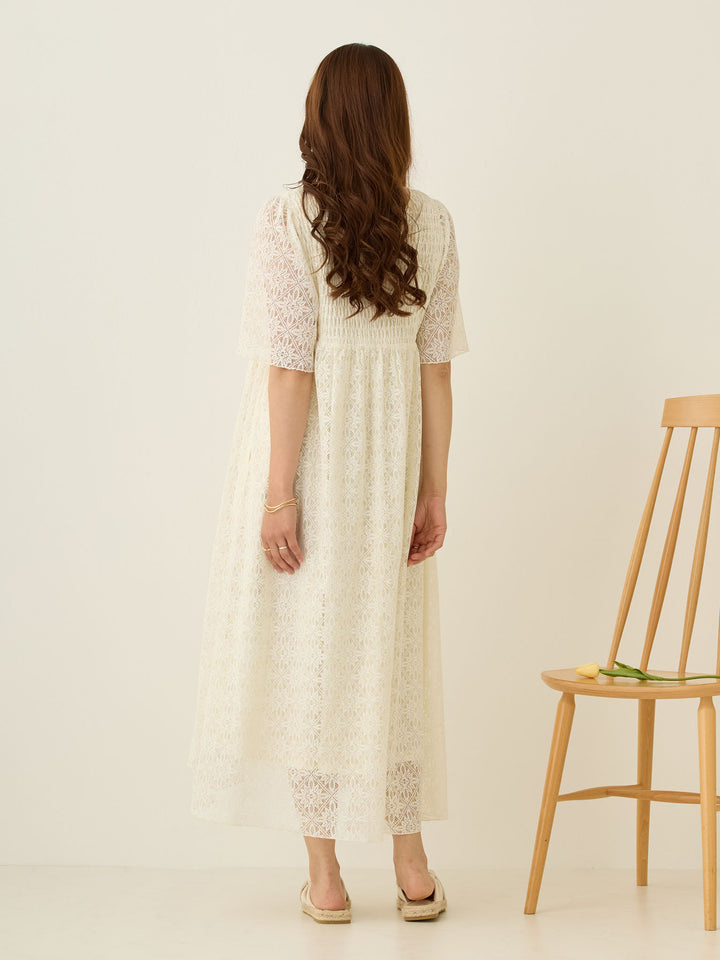 2wayシャーリングレースワンピース Ivory