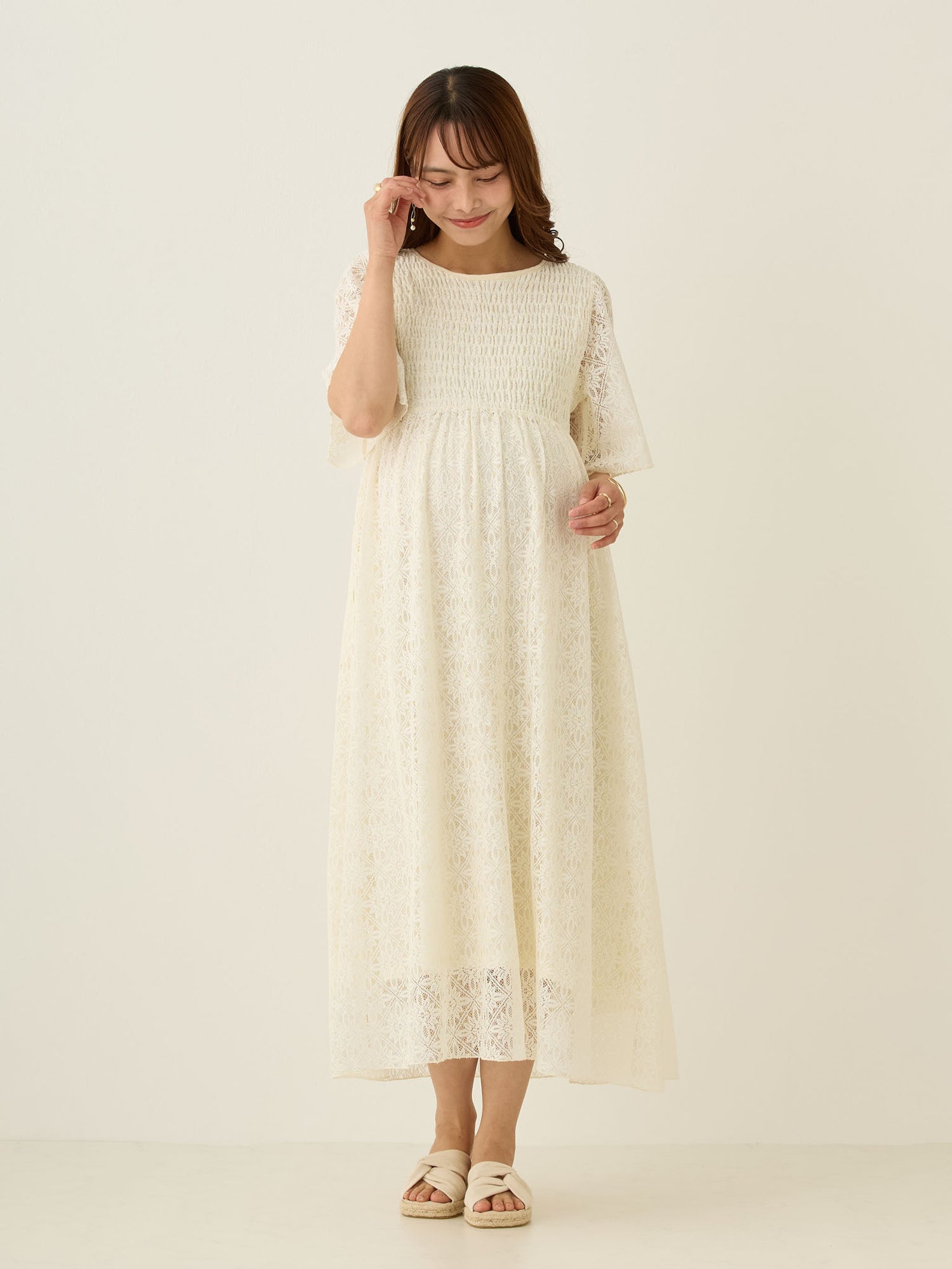 2wayシャーリングレースワンピース Ivory