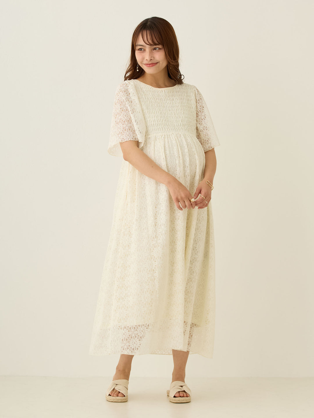 2wayシャーリングレースワンピース Ivory