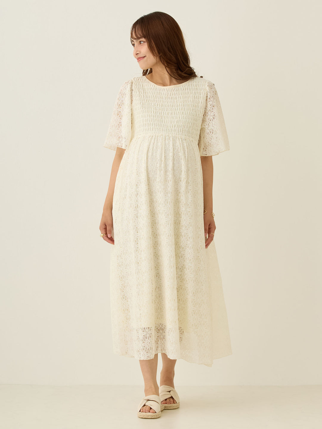 2wayシャーリングレースワンピース Ivory
