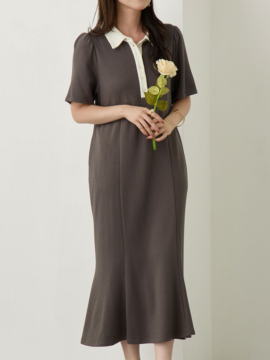 レースポロマーメイドワンピース Gray
