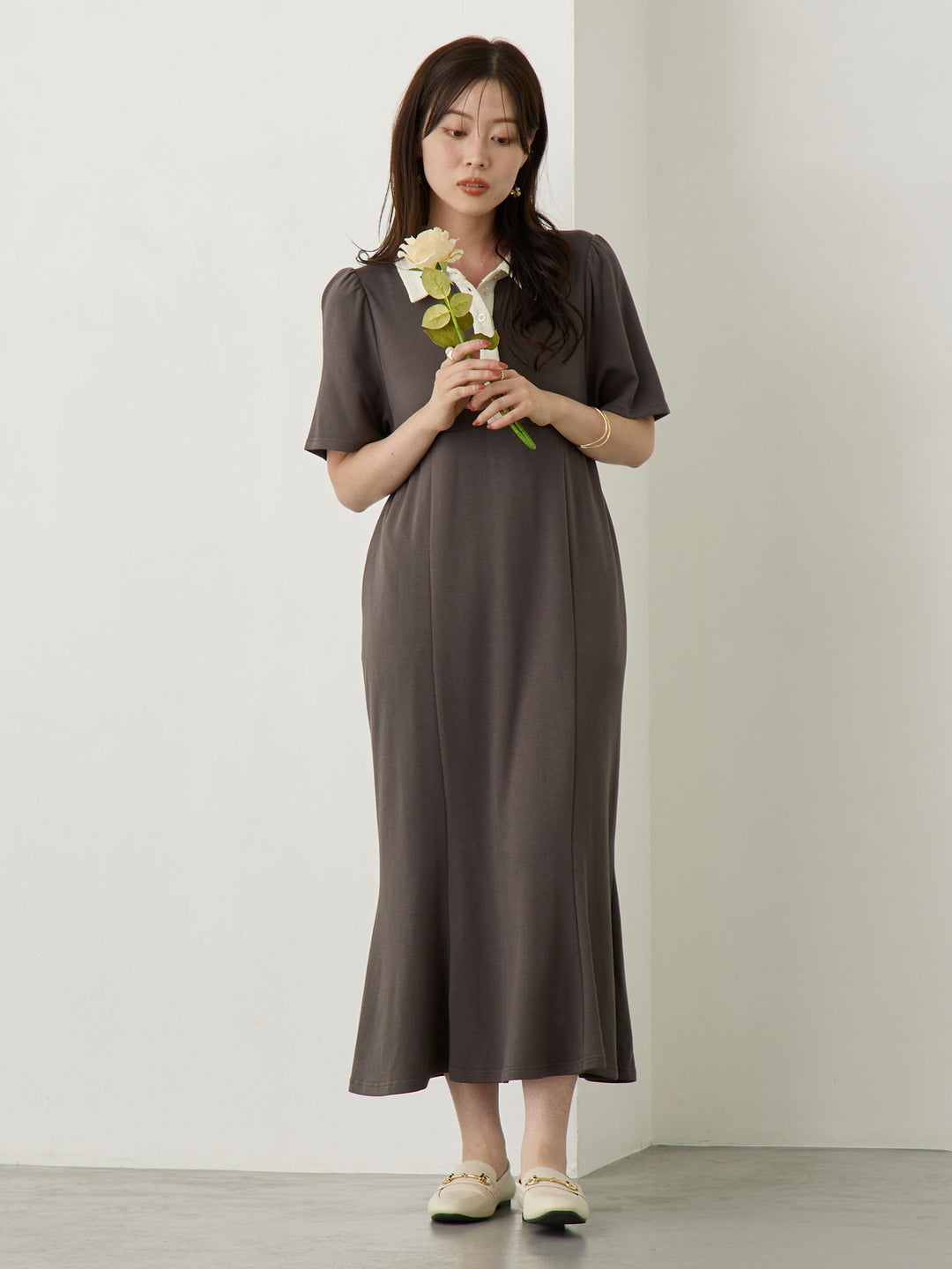 レースポロマーメイドワンピース Gray