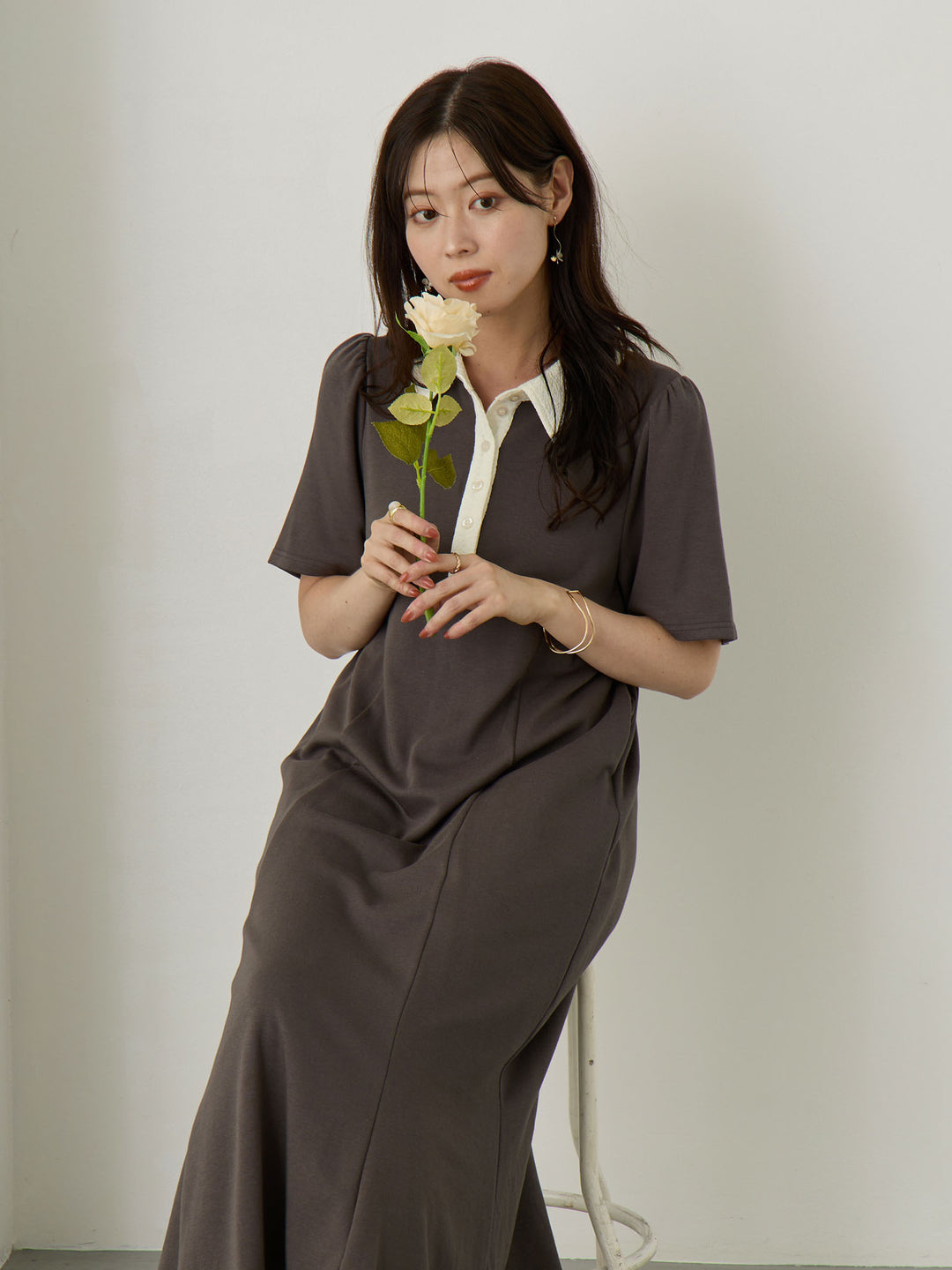 レースポロマーメイドワンピース Gray