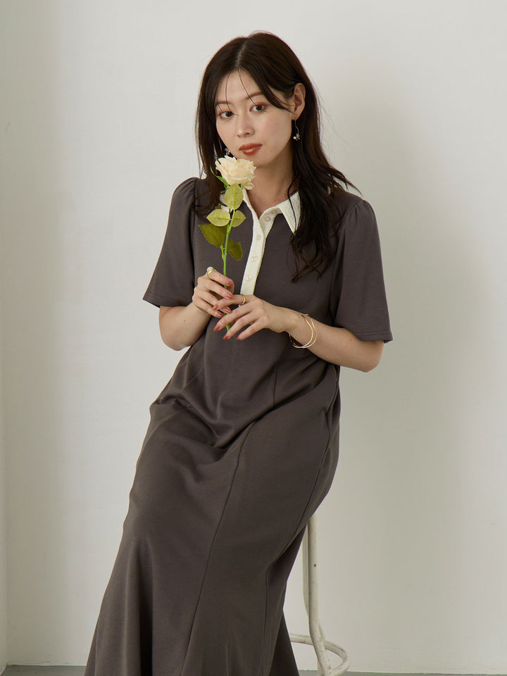 レースポロマーメイドワンピース Gray