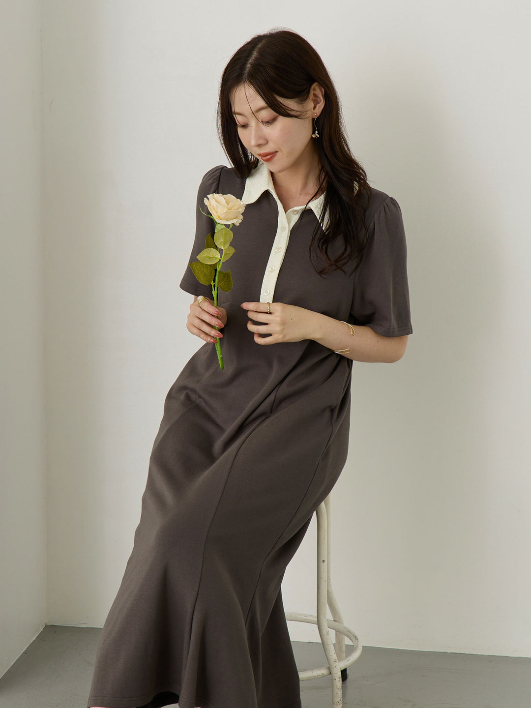 レースポロマーメイドワンピース Gray