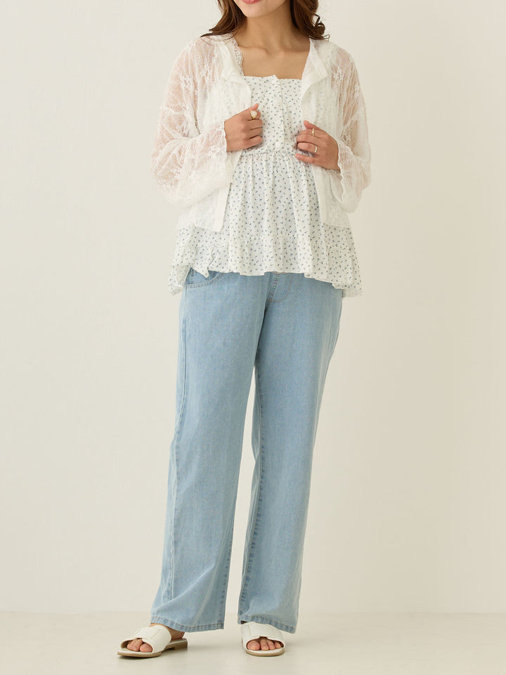 Light blue thin denim long pants