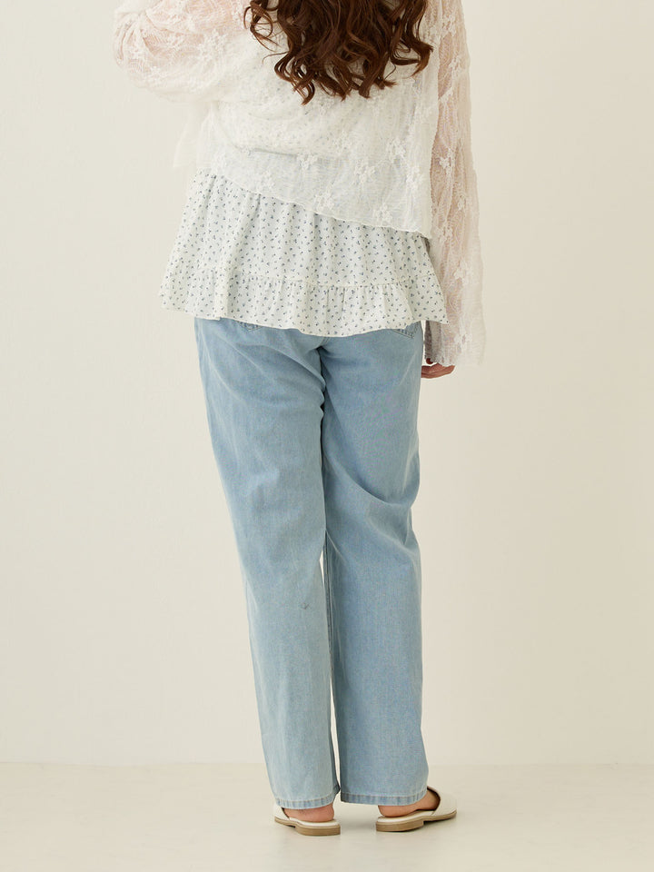 Light blue thin denim long pants