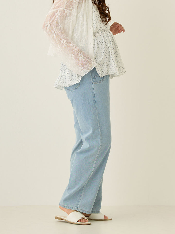 Light blue thin denim long pants