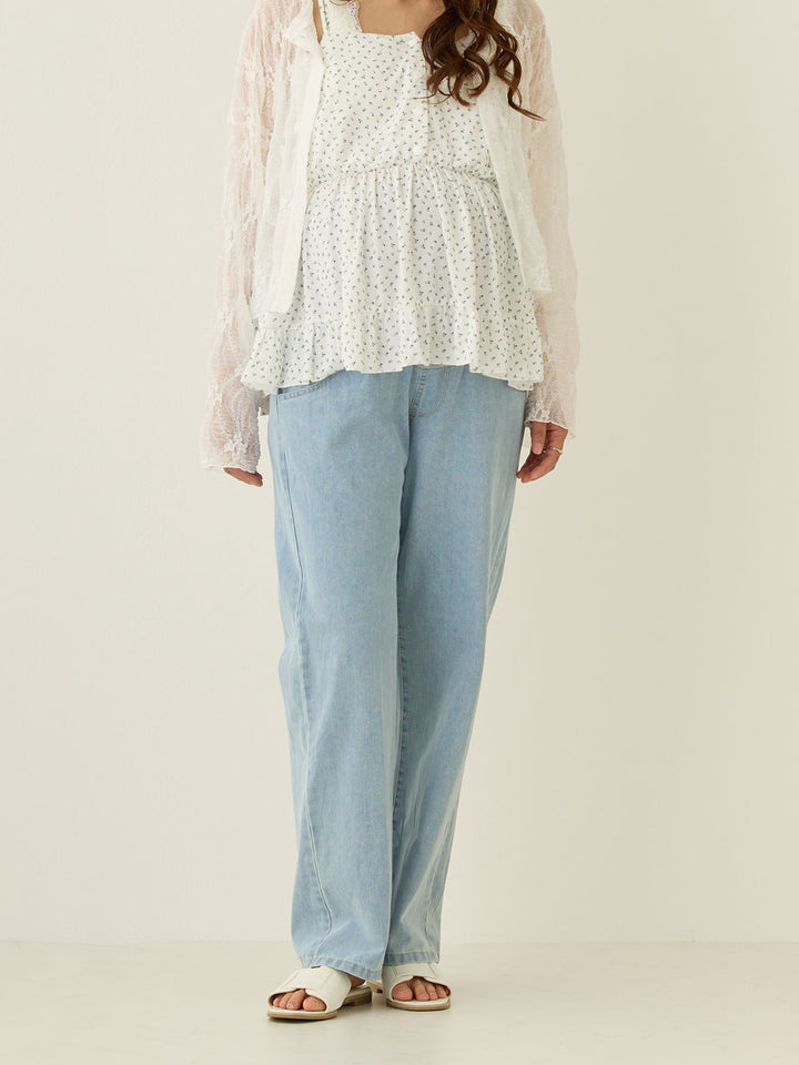 Light blue thin denim long pants